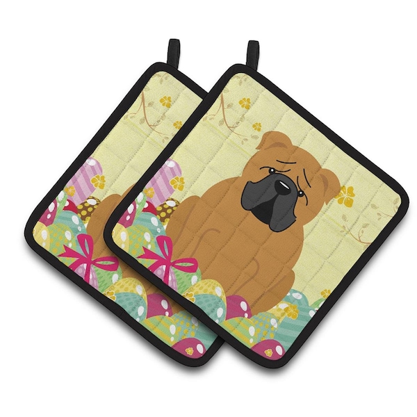 Carolines Treasures Easter Eggs English Bulldog Red Pair of Pot Holders - BB6122PTHD