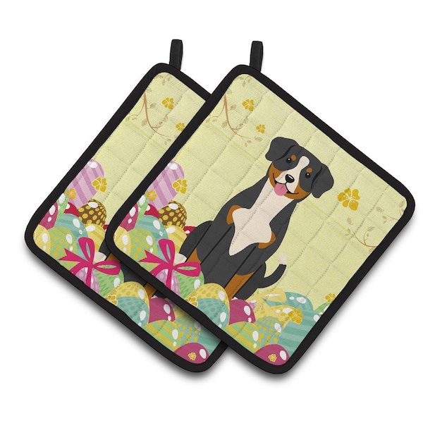 Carolines Treasures Easter Eggs Entlebucher Pair of Pot Holders - BB6038PTHD