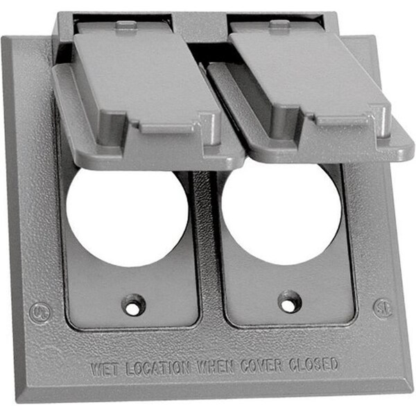 Sigma Electric Electrical Box Cover, 2 Gangs, Square, Metal Die-Cast, Round Receptacle Cover - 3460367