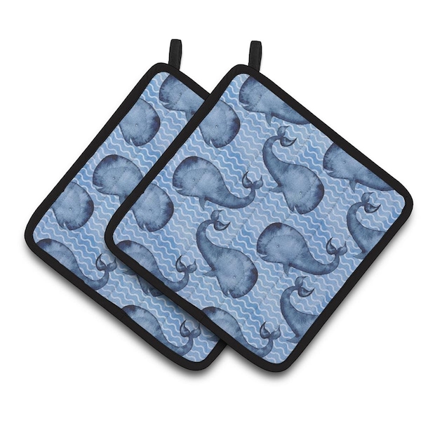 Carolines Treasures Beach Watercolor Whales Pair of Pot Holders - BB7535PTHD