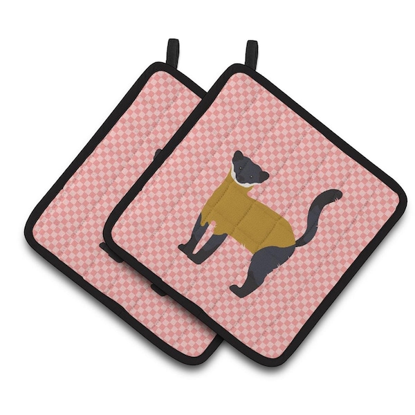 Carolines Treasures Yellow-Throated Marten Pink Check Pair of Pot Holders - BB7874PTHD