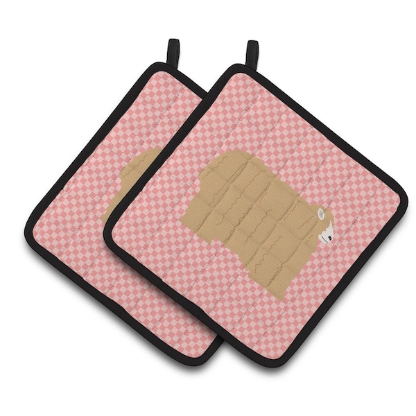 Carolines Treasures Lincoln Longwool Sheep Pink Check Pair of Pot Holders - BB7971PTHD