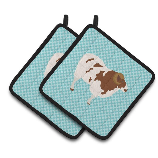 Carolines Treasures Jacob Sheep Blue Check Pair of Pot Holders - BB8149PTHD