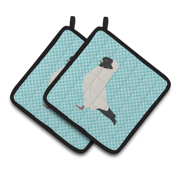 Carolines Treasures Nun Pigeon Blue Check Pair of Pot Holders - BB8126PTHD