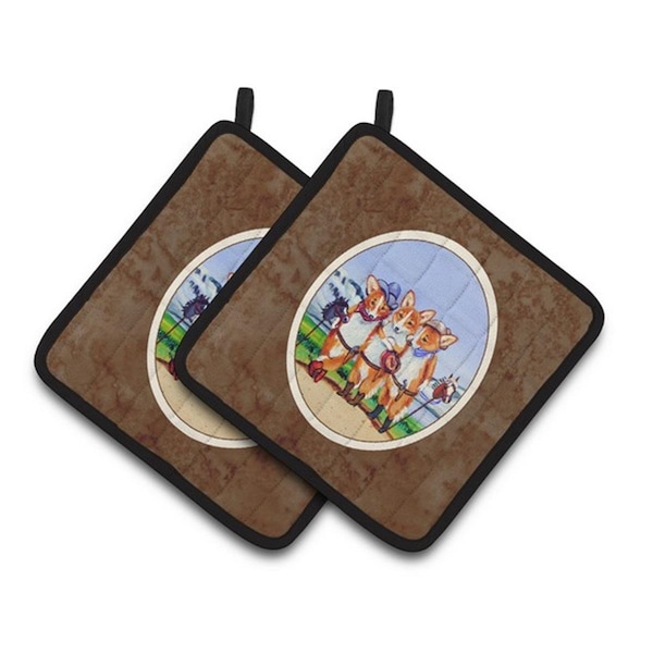 Carolines Treasures Cowboy Corgi Pair of Pot Holders, 7.5 x 3 x 7.5 in. - 7283PTHD