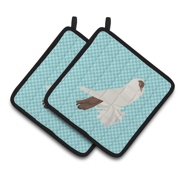Carolines Treasures German Helmet Pigeon Blue Check Pair of Pot Holders - BB8118PTHD