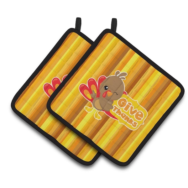 Carolines Treasures Thanksgiving Turkey Give Thanks Pair of Pot Holders - BB7115PTHD