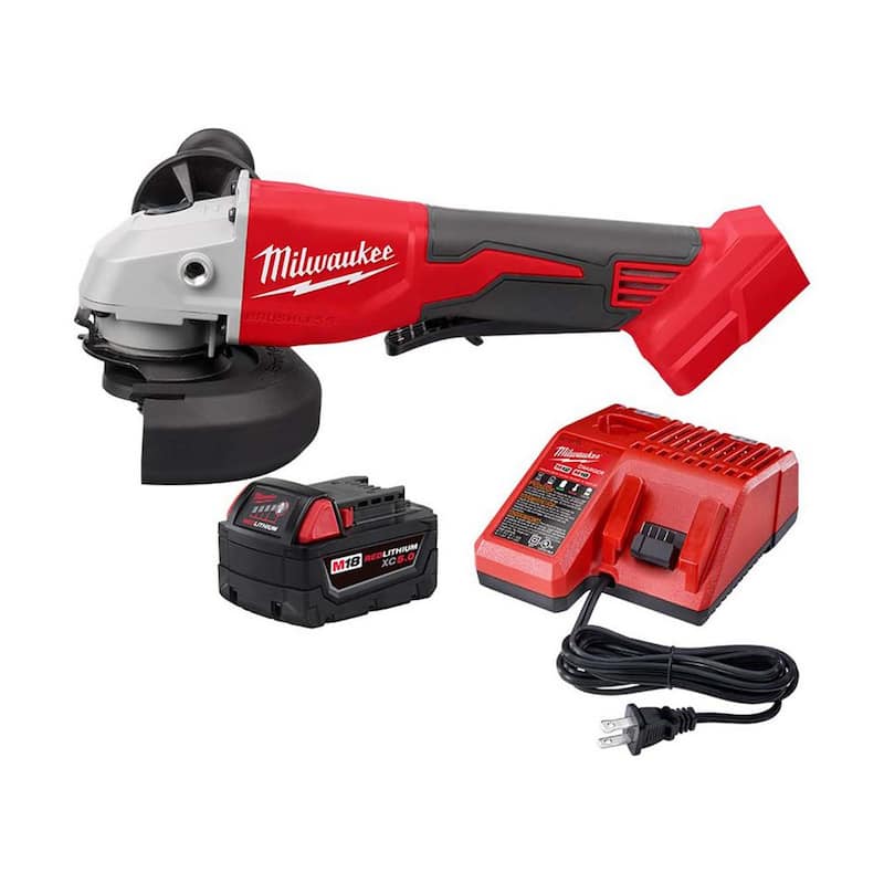 Amoladora inalámbrica Milwaukee M18 18-Volt Lithium-Ion Brushless de 4-1/2 in./5 in. con interruptor de paleta y Kit de inicio de 5.0Ah - 2686-20-48-59-1850