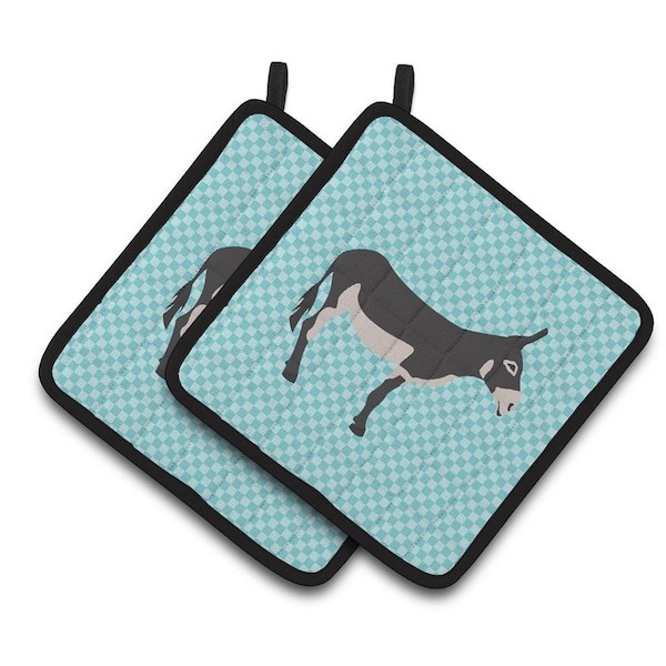 Carolines Treasures American Mammoth Jack Donkey Blue Check Pair of Pot Holders - BB8018PTHD