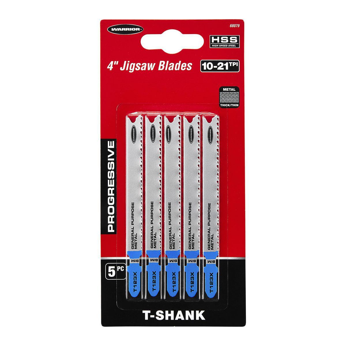 Hojas de sierra de calar de acero de alta velocidad para propósito general con TPI de 10, tipo T, de 4 pulgadas, para metal - paquete de 5 - 68079