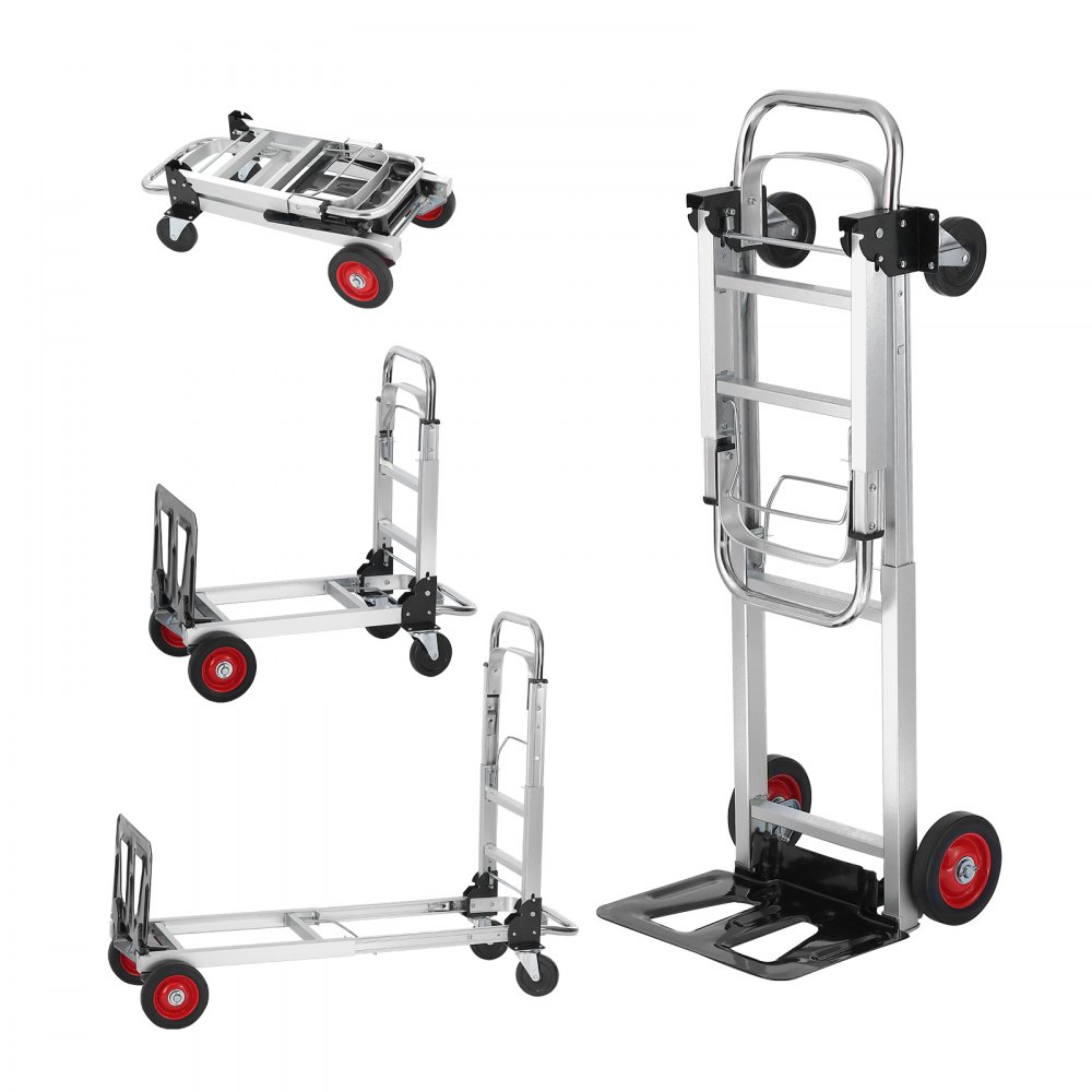 VEVOR Aluminum Folding Hand Truck, 2 in 1 Design 400 lbs Capacity, Heavy Duty Industrial Collapsible cart, Dolly Cart with Rubber Wheels for Transport and Moving in Warehouse, Supermarket, Garden - DGNSTHC400BEDKOJOV0
