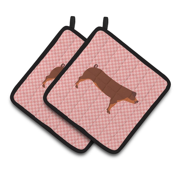 Carolines Treasures Duroc Pig Pink Check Pair of Pot Holders - BB7942PTHD