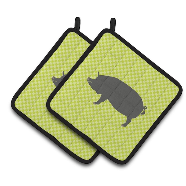 Carolines Treasures Berkshire Pig Green Pair of Pot Holders - BB7759PTHD