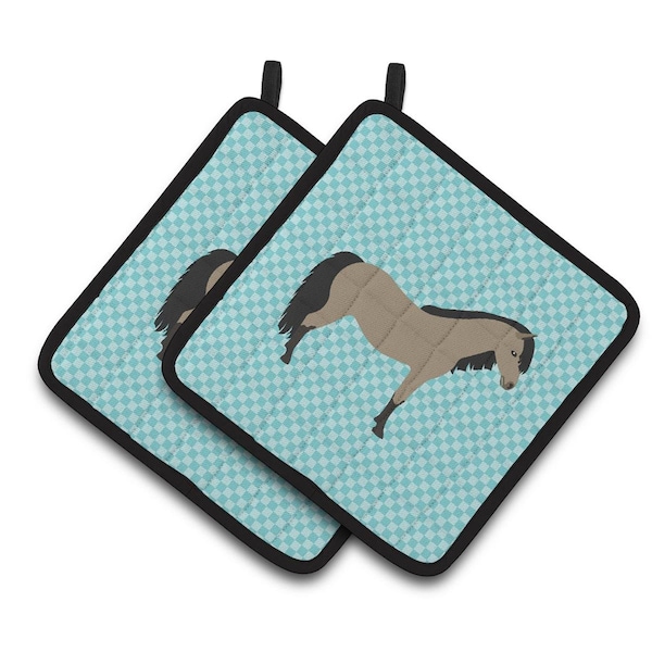 Carolines Treasures Welsh Pony Horse Blue Check Pair of Pot Holders - BB8084PTHD