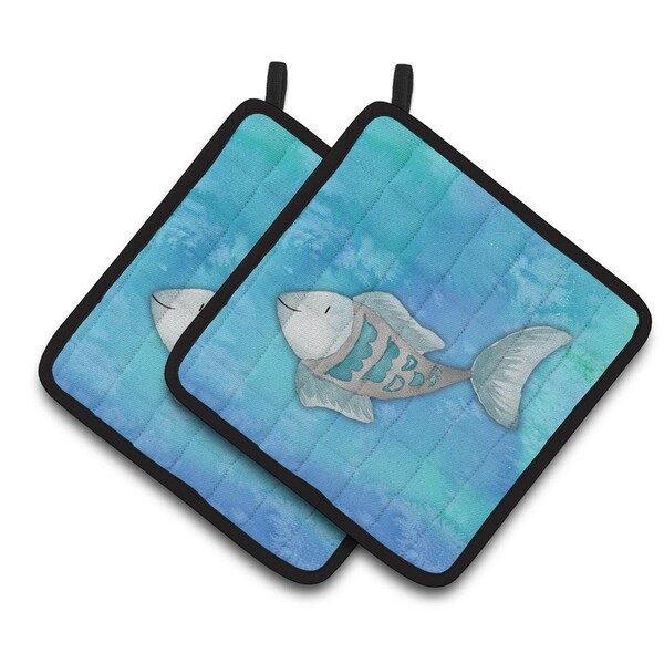 Carolines Treasures Blue Fish Watercolor Pair of Pot Holders - BB7386PTHD