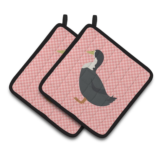 Carolines Treasures Blue Swedish Duck Pink Check Pair of Pot Holders - BB7862PTHD