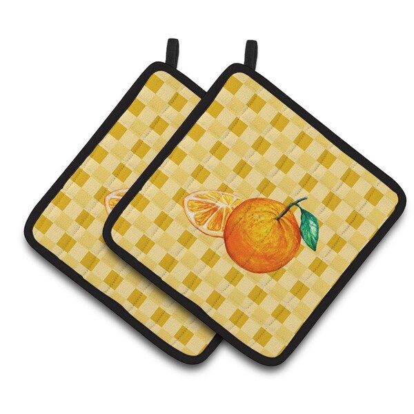 Carolines Treasures Oranges & Slice on Basketweave Pair of Pot Holders - BB7239PTHD