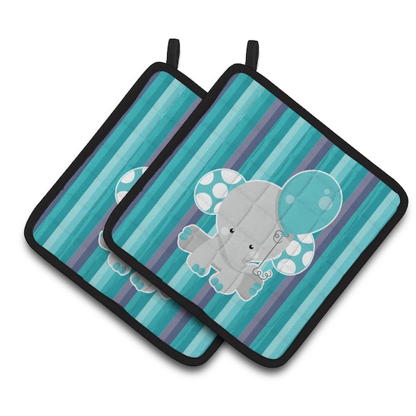 Carolines Treasures Grey Elephant With Balloon Pair of Pot Holders - BB6842PTHD