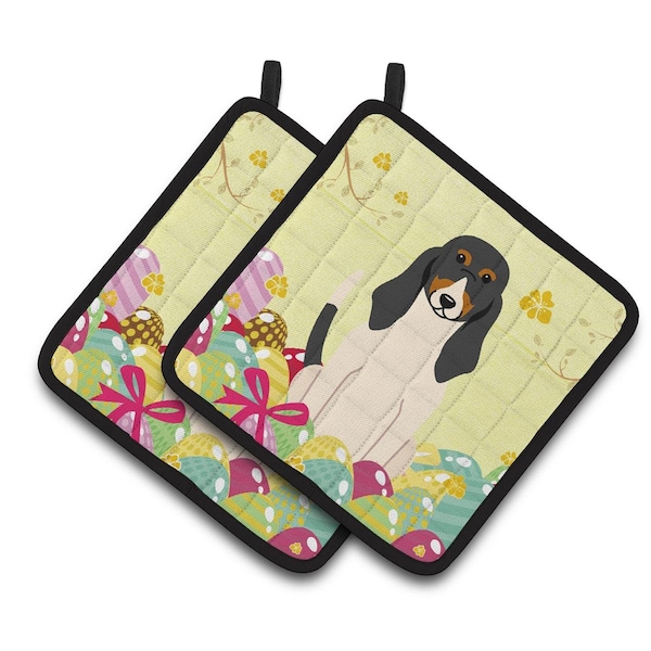 Carolines Treasures Easter Eggs Swiss Hound Pair of Pot Holders - BB6044PTHD