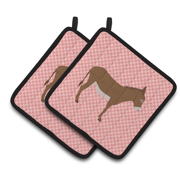 Carolines Treasures Cotentin Donkey Pink Check Pair of Pot Holders - BB7849PTHD