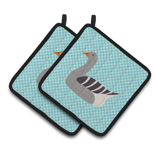 Carolines Treasures Pilgrim Goose Blue Check Pair of Pot Holders - BB8067PTHD