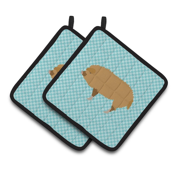 Carolines Treasures Hungarian Mangalica Pig Blue Check Pair of Pot Holders - BB8108PTHD