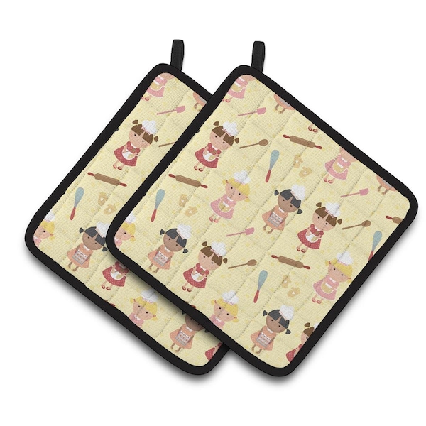 Carolines Treasures Bakers Delight on Yellow Pair of Pot Holders - BB7313PTHD