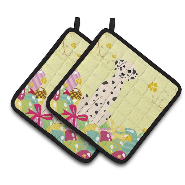 Carolines Treasures Easter Eggs Dalmatian Pair of Pot Holders - BB6097PTHD