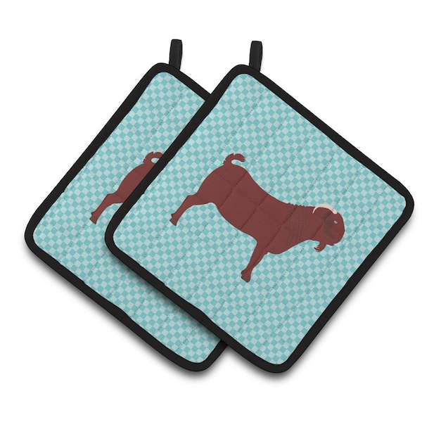 Carolines Treasures Kalahari Red Goat Blue Check Pair of Pot Holders - BB8065PTHD