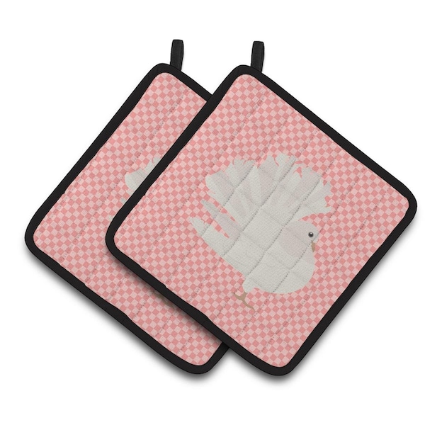 Carolines Treasures Silver Fantail Pigeon Pink Check Pair of Pot Holders - BB7950PTHD