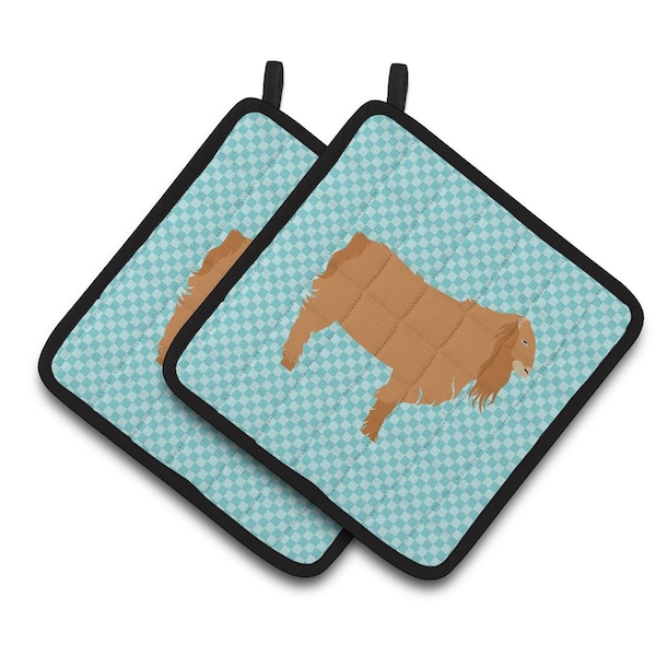 Carolines Treasures American Lamancha Goat Blue Check Pair of Pot Holders - BB8059PTHD