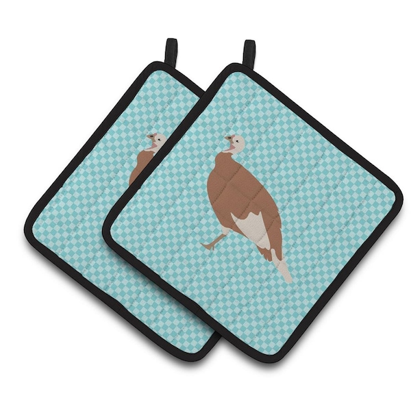 Carolines Treasures Jersey Buff Turkey Hen Blue Check Pair of Pot Holders - BB8158PTHD