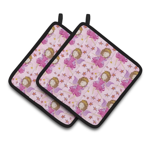 Carolines Treasures Watercolor Fairy Princess on Pink Pair of Pot Holders - BB7547PTHD