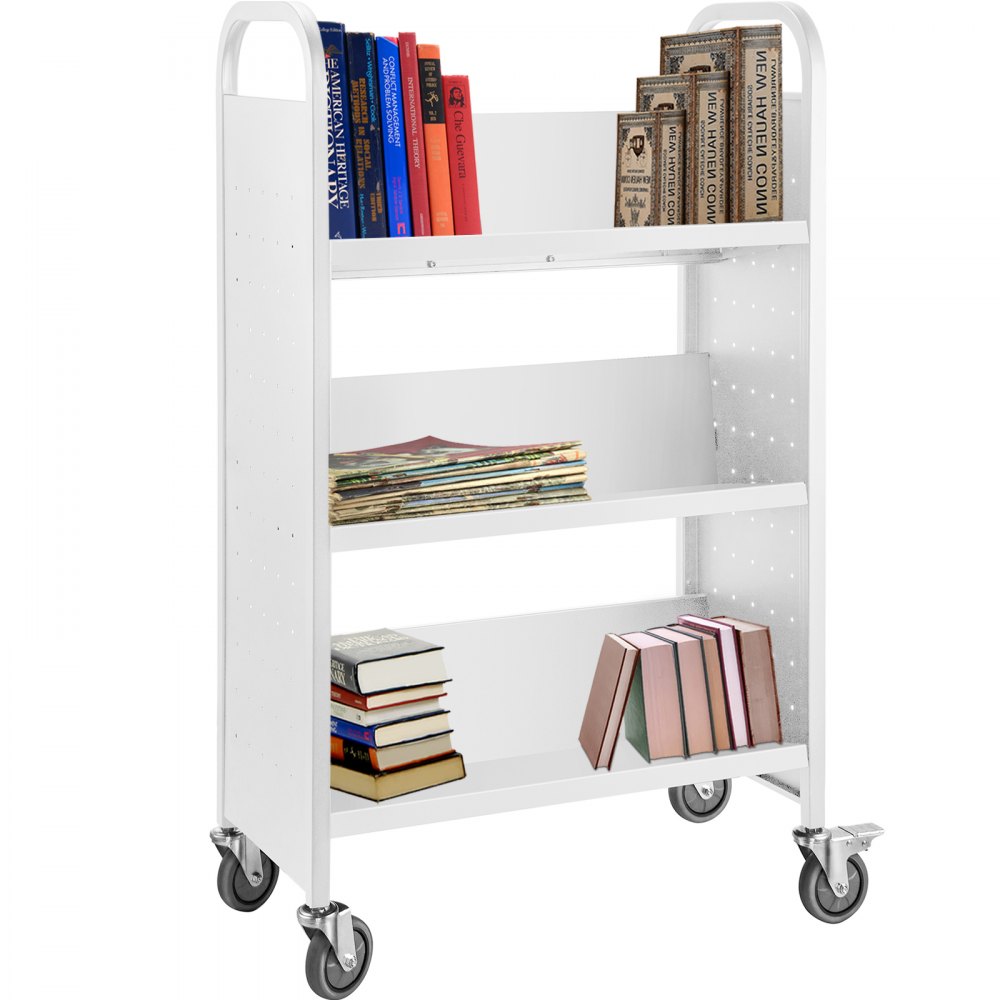 VEVOR Book Cart Library Cart 200 lbs Capacity with V-Shaped Shelves in Black - TSGTCSCVXDMBS0001V0
