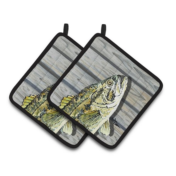 Carolines Treasures Fish Bass Small Mouth Pair of Pot Holders, 7.5 x 3 x 7.5 in. - 8493PTHD