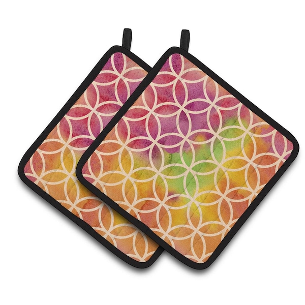 Carolines Treasures Watercolor Rainbow Geometric Circles Pair of Pot Holders - BB7515PTHD