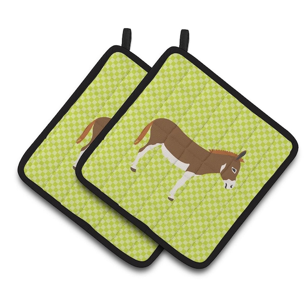 Carolines Treasures Miniature Mediterranian Donkey Green Pair of Pot Holders - BB7673PTHD