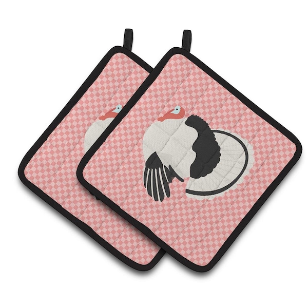 Carolines Treasures Royal Palm Turkey Pink Check Pair of Pot Holders - BB7988PTHD