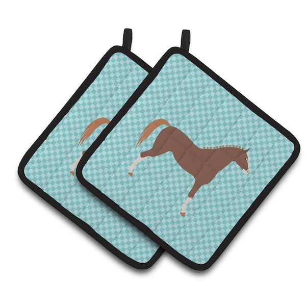 Carolines Treasures Hannoverian Horse Blue Check Pair of Pot Holders - BB8083PTHD
