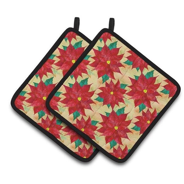 Carolines Treasures Carolines Treasures BB7485PTHD Poinsetta Christmas Pair of Pot Holders - BB7485PTHD