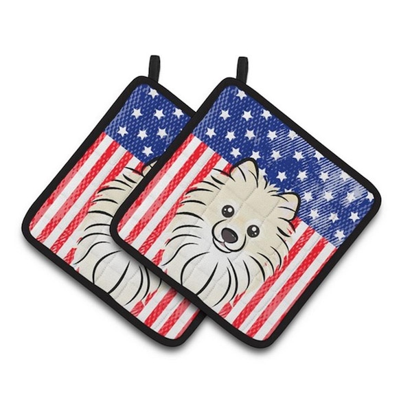 Carolines Treasures American Flag and Pomeranian Pair of Pot Holders, 7.5 x 3 x 7.5 in. - BB2137PTHD