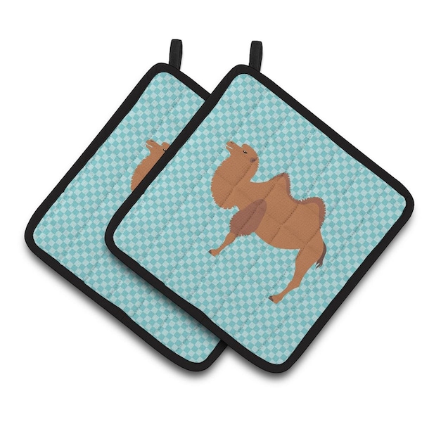 Carolines Treasures Bactrian Camel Blue Check Pair of Pot Holders - BB7992PTHD