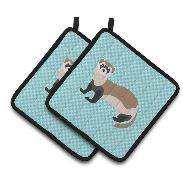 Carolines Treasures Ferret Blue Check Pair of Pot Holders - BB8052PTHD