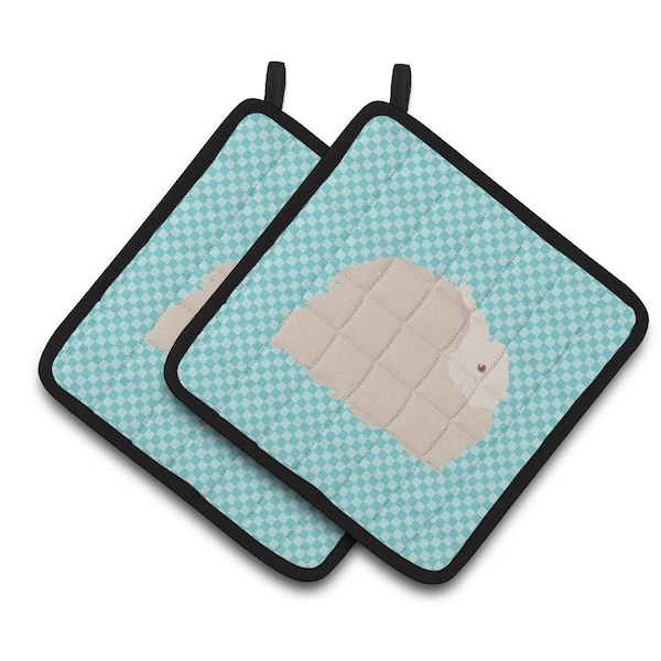 Carolines Treasures Fluffy Angora Rabbit Blue Check Pair of Pot Holders - BB8133PTHD