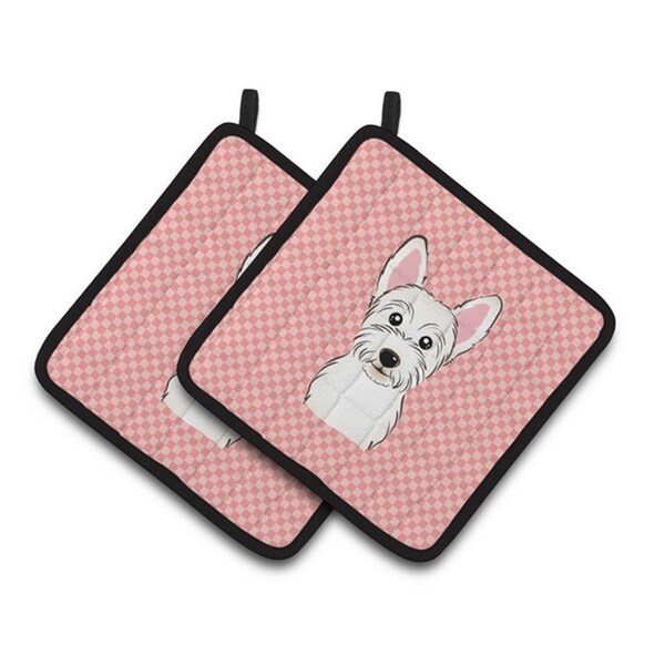 Carolines Treasures Checkerboard Pink Westie Pair of Pot Holders, 7.5 x 3 x 7.5 in. - BB1226PTHD