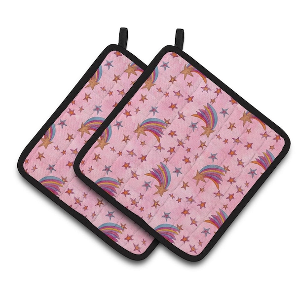 Carolines Treasures Watercolor Shooting Stars on Pink Pair of Pot Holders - BB7548PTHD