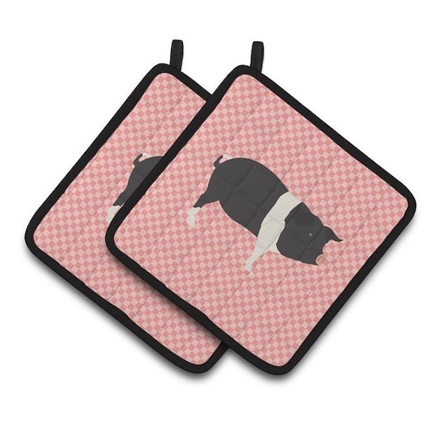 Carolines Treasures Carolines Treasures BB7939PTHD Hampshire Pig Pink Check Pair of Pot Holders - BB7939PTHD