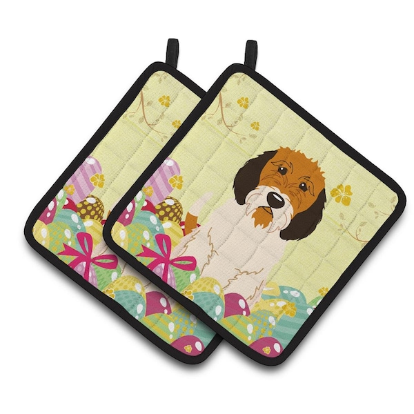 Carolines Treasures Easter Eggs Petit Basset Griffon Veenden Pair of Pot Holders - BB6079PTHD