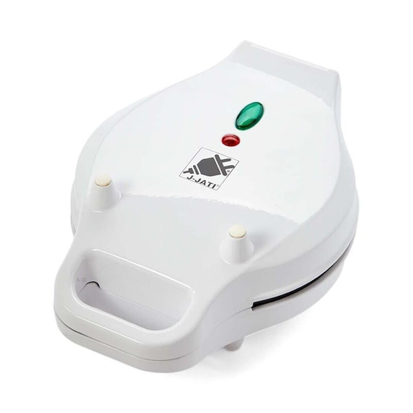 J-Jati 10 in. Electric Round Waffle Maker Iron None Stick Surface Rotary Plate, White - J-308259