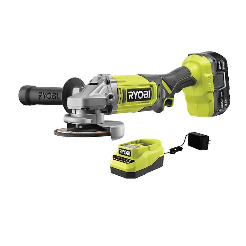 RYOBI ONE+ 18V Amoladora Angular Inalámbrica de 4-1/2 pulgadas con Batería de 4.0 Ah y Cargador - PCL445K1